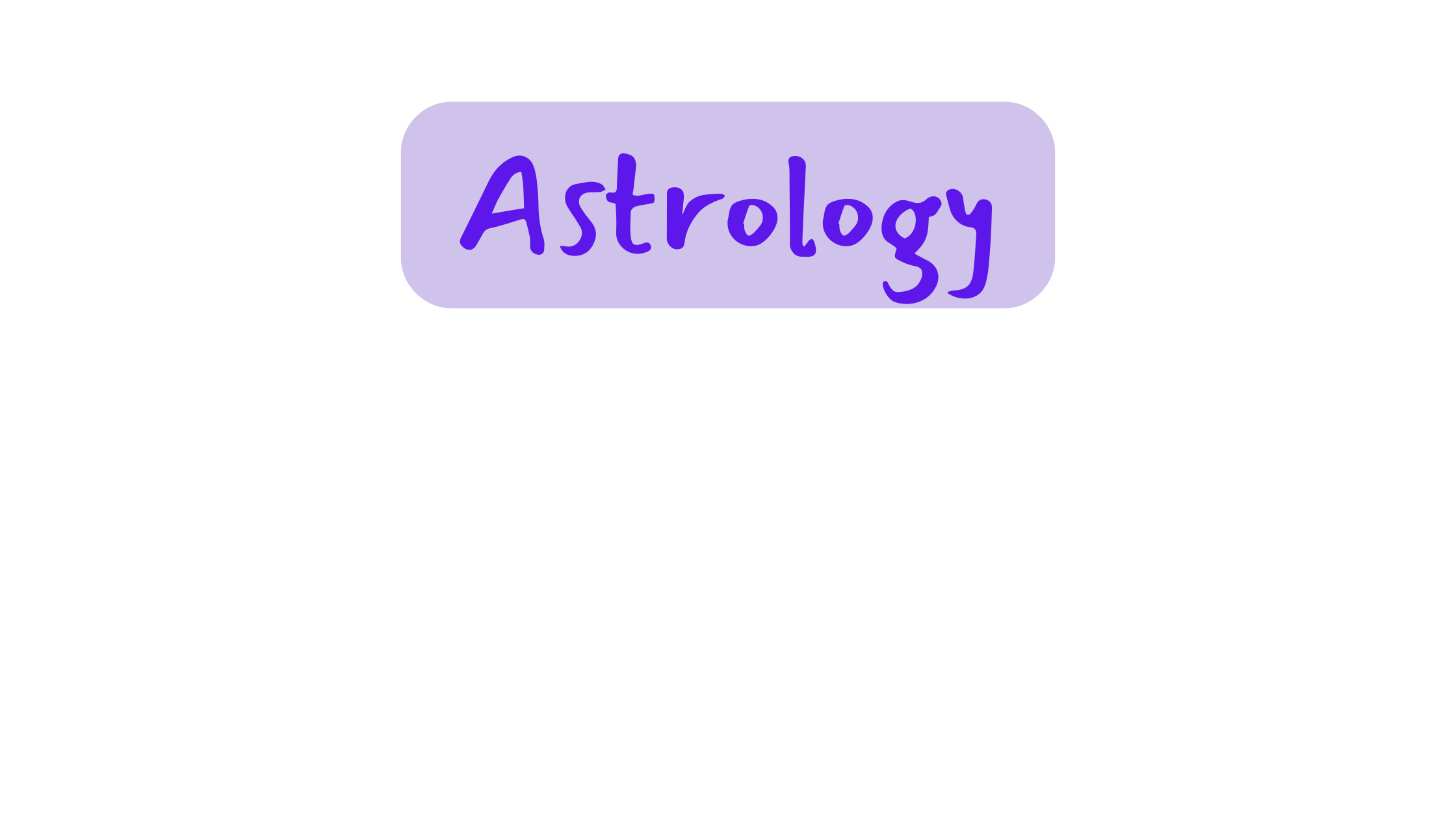 A purple text bubble on a light lavender background labeled "Astrology" in a bold, purple font.