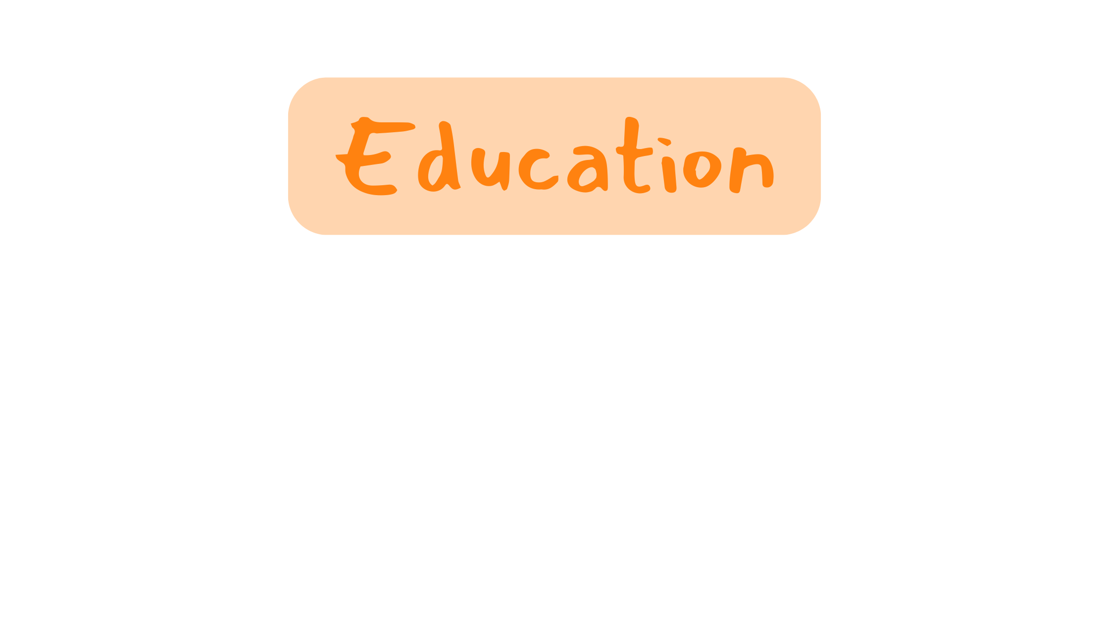 An orange text bubble on a soft peach background labeled "Education" in a bold orange font.